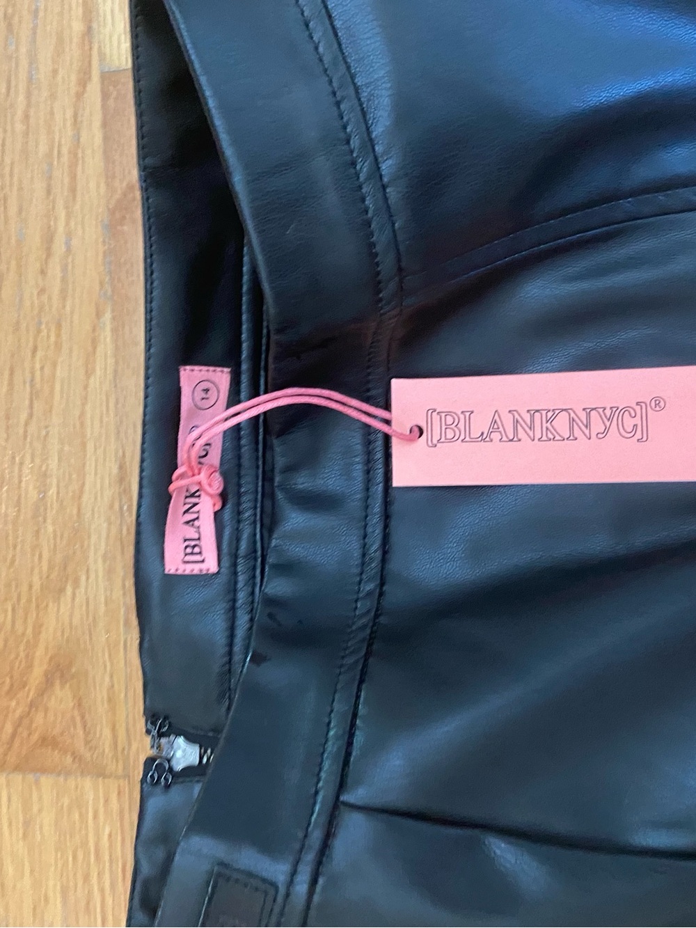 Blank NYC Black Faux Leather Skirt with Pink Tag